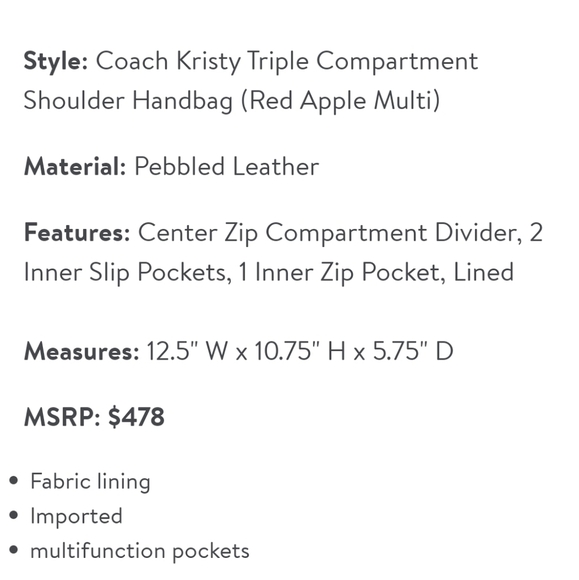 COACH Kristy Pebbled Leather Red 🍎 - Picture 13 of 15